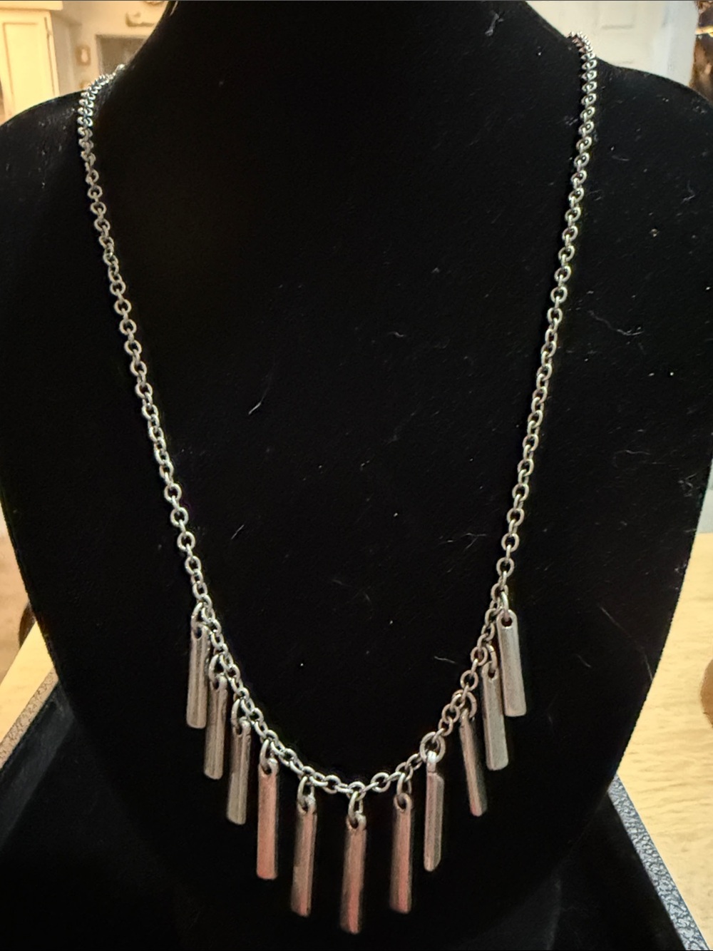 Sterling Silver Bar Fringe Necklace - Silver & Leather